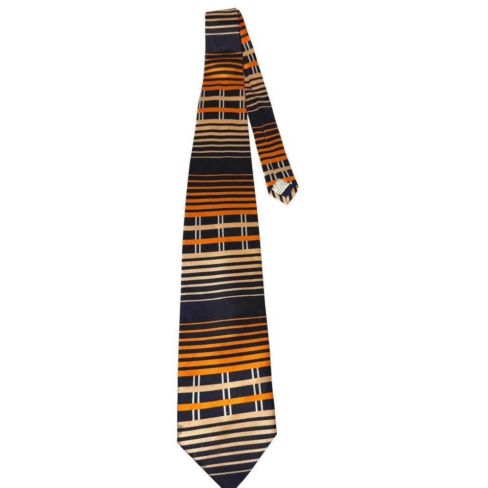 Daniel Ellissa Mens Necktie Orange Black Tan Striped Geometric Polyester 59x3.75